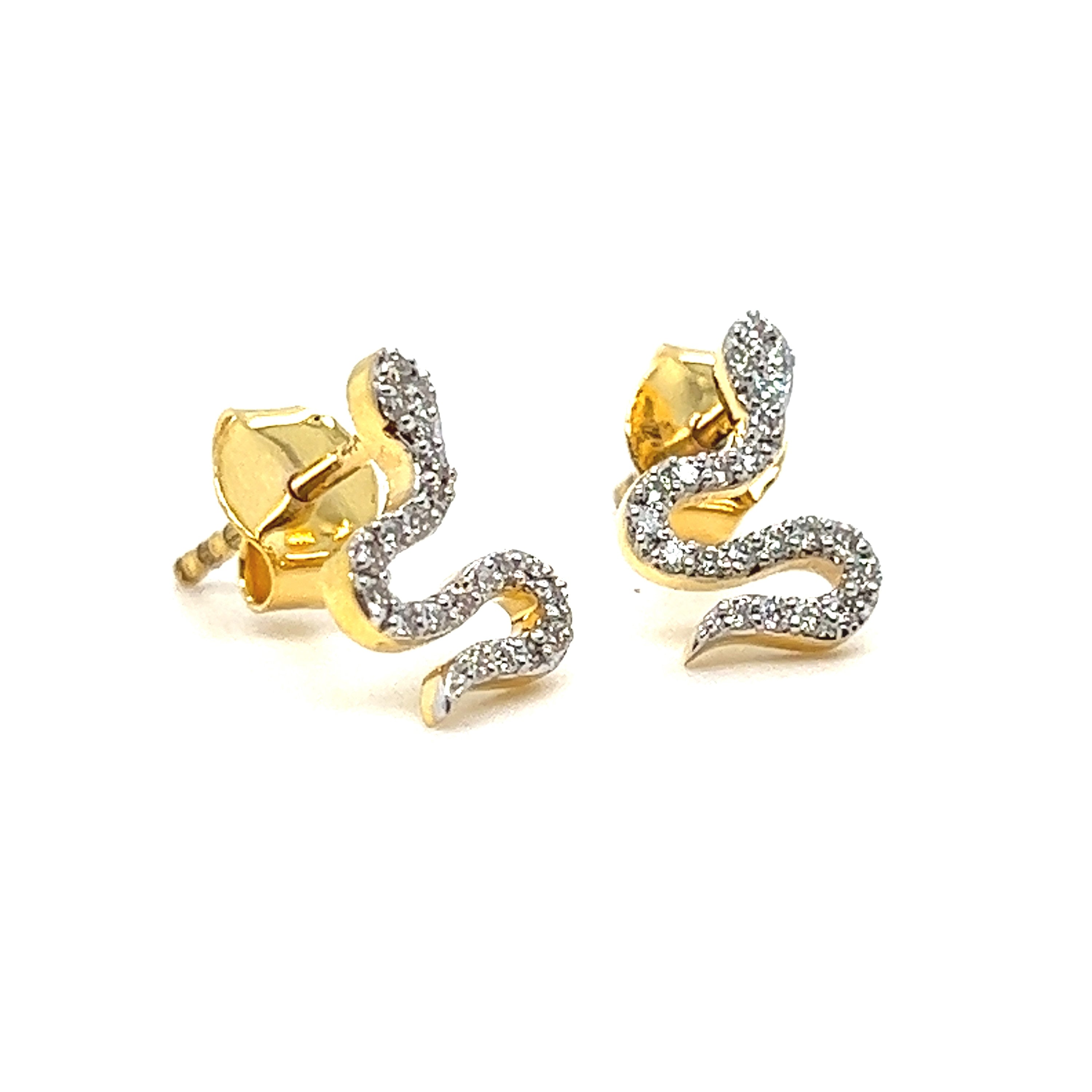 Sweet 14K Solid Yellow Gold Diamond Snake Earrings - 0.24ct